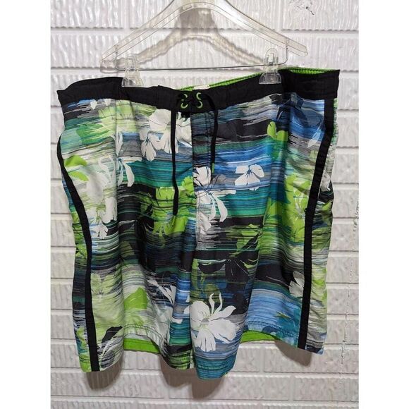 Speedo Men's Green & Blue Tropical Print Board Short Style Swim Trunks Size 2XL - Picture 1 of 6
